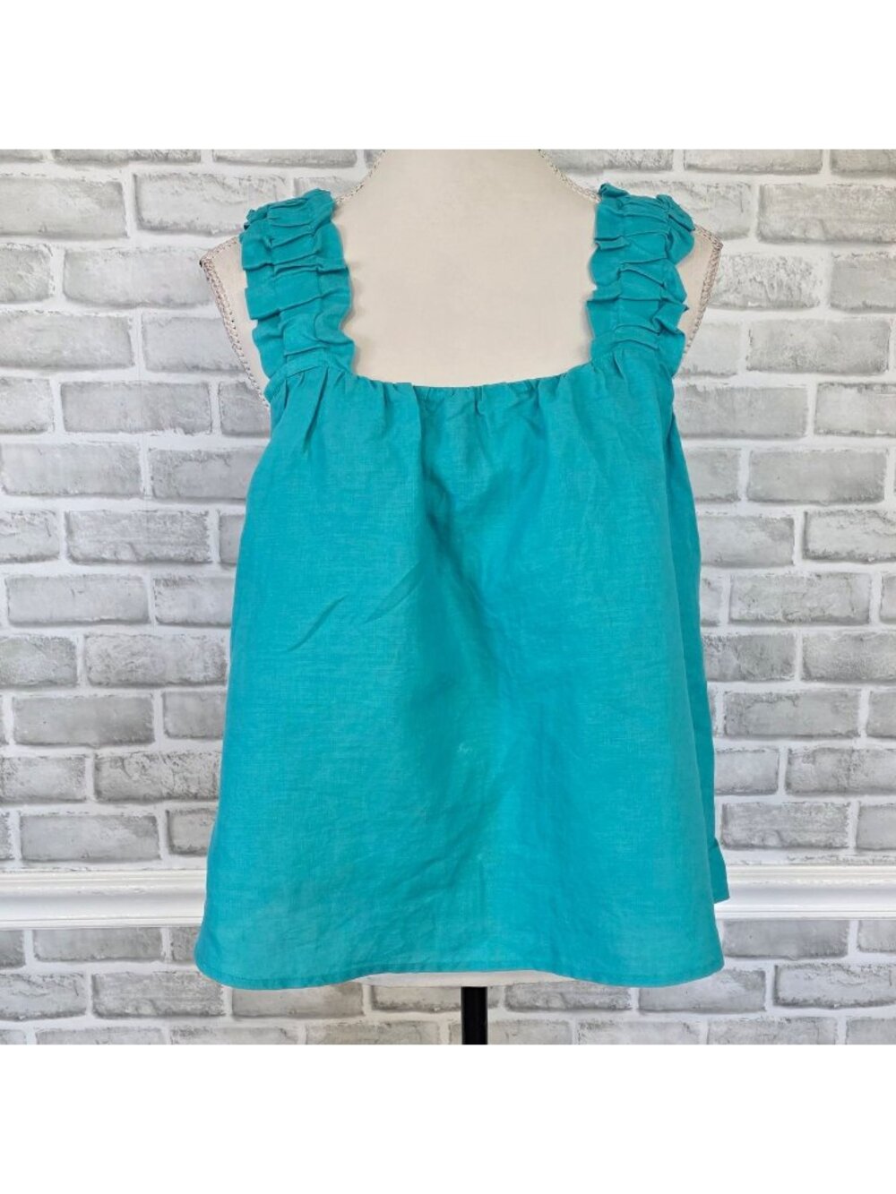 NWT Marc New York Turquoise Linen Tank Coastal Low Back Buttons M Resort